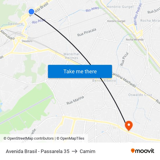 Avenida Brasil - Passarela 35 to Camim map