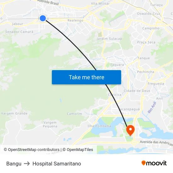 Bangu to Hospital Samaritano map