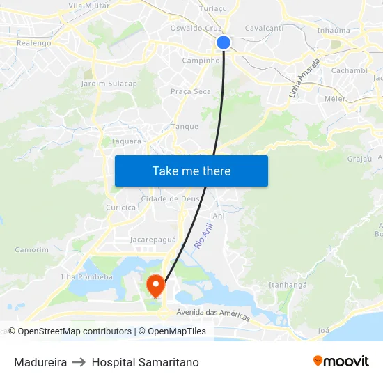 Madureira to Hospital Samaritano map