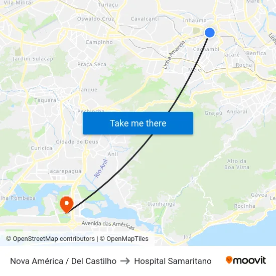 Nova América / Del Castilho to Hospital Samaritano map