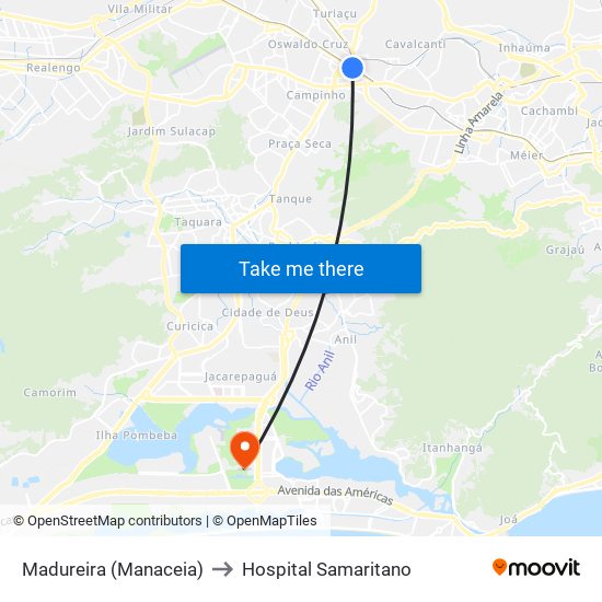 Madureira (Manaceia) to Hospital Samaritano map