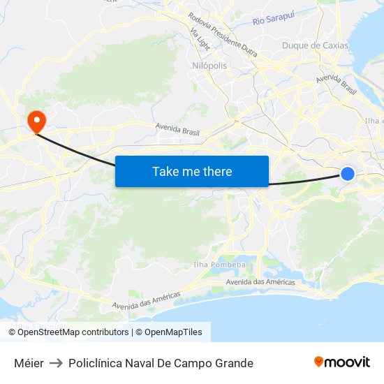 Méier to Policlínica Naval De Campo Grande map