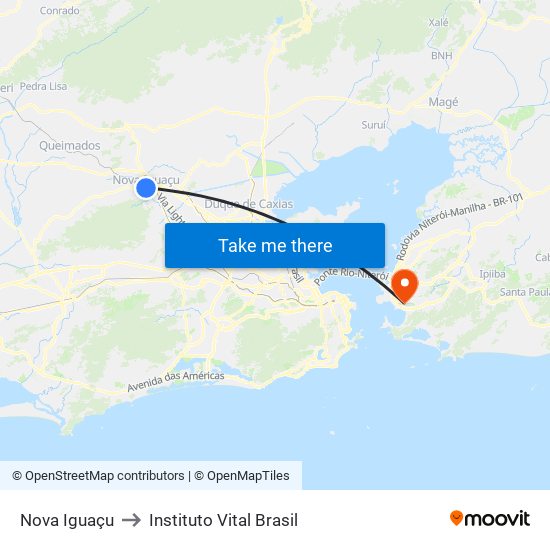 Nova Iguaçu to Instituto Vital Brasil map