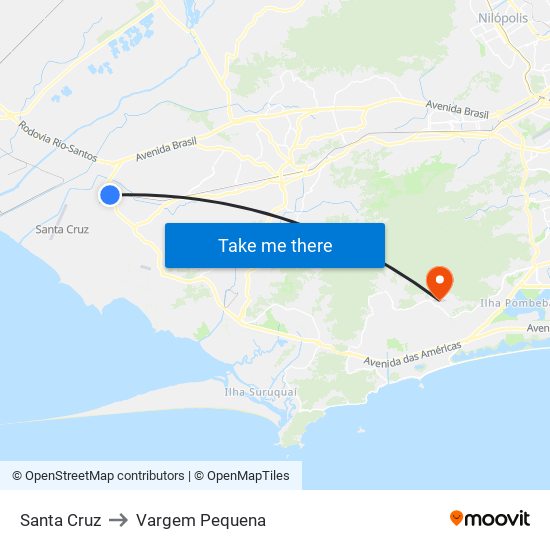 Santa Cruz to Vargem Pequena map