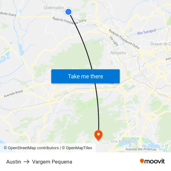Austin to Vargem Pequena map