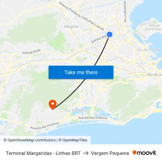 Terminal Margaridas - Linhas BRT to Vargem Pequena map