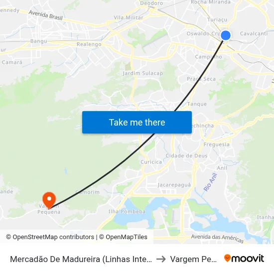 Mercadão De Madureira (Linhas Intermunicipais) to Vargem Pequena map