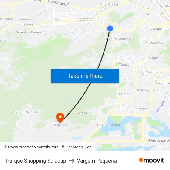 Parque Shopping Sulacap to Vargem Pequena map