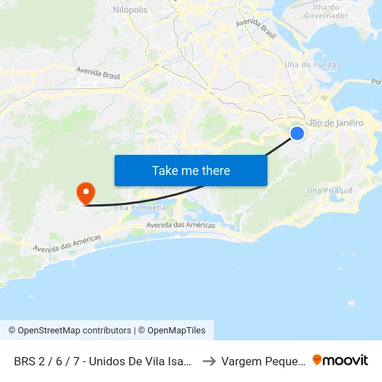 BRS 2 / 6 / 7 - Unidos De Vila Isabel I to Vargem Pequena map