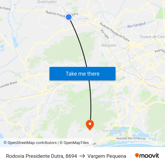 Rodovia Presidente Dutra, 8694 to Vargem Pequena map