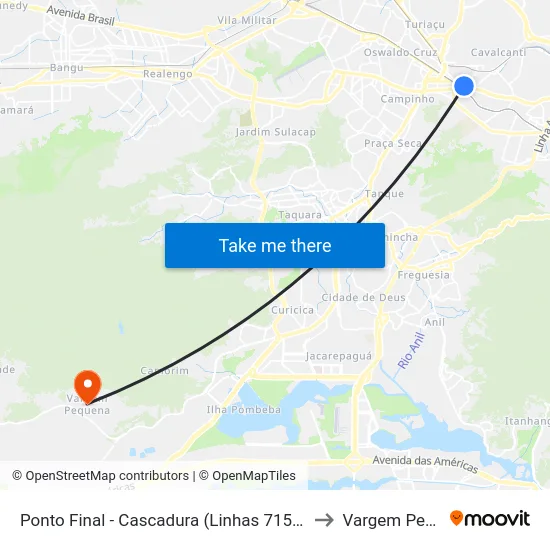 Ponto Final - Cascadura (Linhas 715l, 720l E 734l) to Vargem Pequena map
