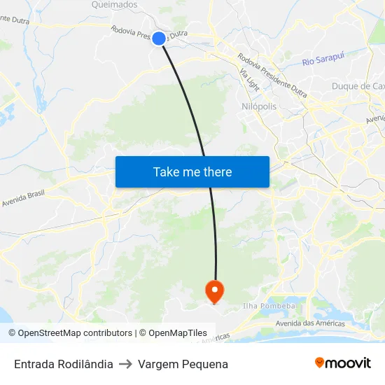 Entrada Rodilândia to Vargem Pequena map