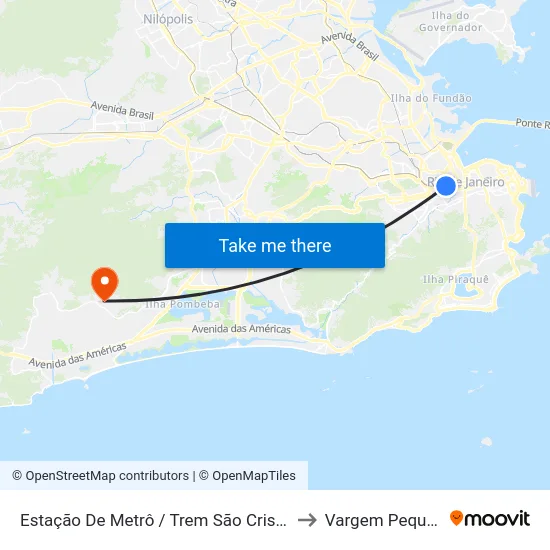 Estação De Metrô / Trem São Cristóvão to Vargem Pequena map