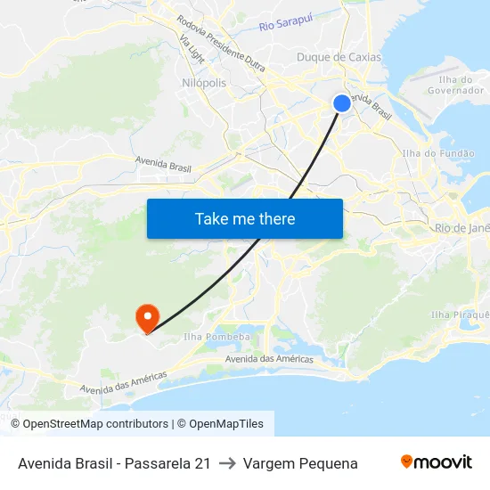 Avenida Brasil - Passarela 21 to Vargem Pequena map