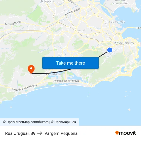Rua Uruguai, 89 to Vargem Pequena map