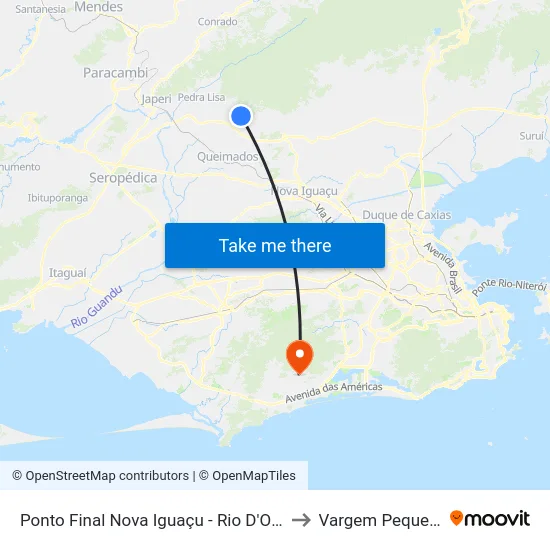 Ponto Final Nova Iguaçu - Rio D'Ouro to Vargem Pequena map