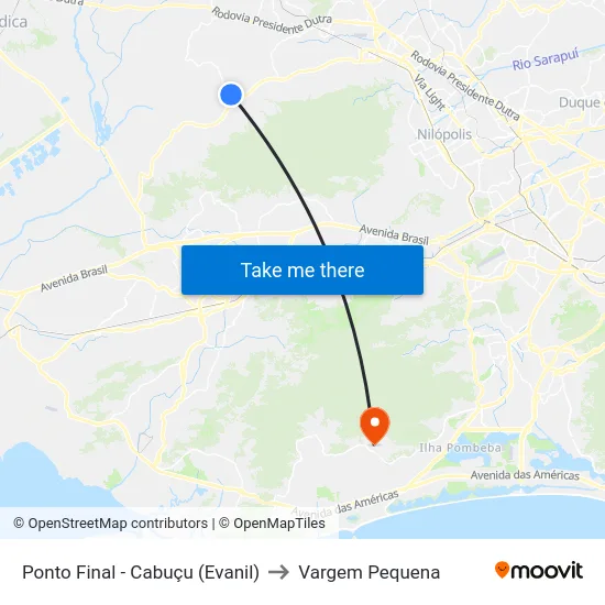 Ponto Final - Cabuçu (Evanil) to Vargem Pequena map