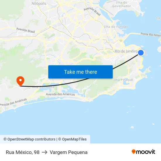 Rua México, 98 to Vargem Pequena map