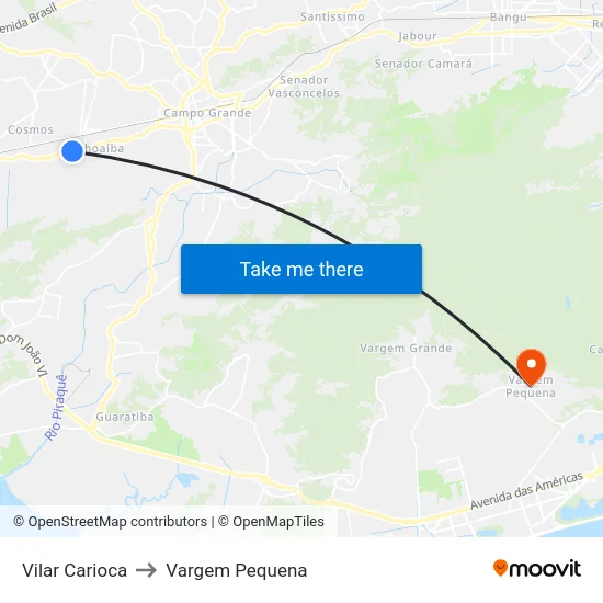 Vilar Carioca to Vargem Pequena map