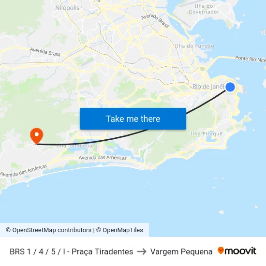 BRS 1 / 4 / 5 / I - Praça Tiradentes to Vargem Pequena map