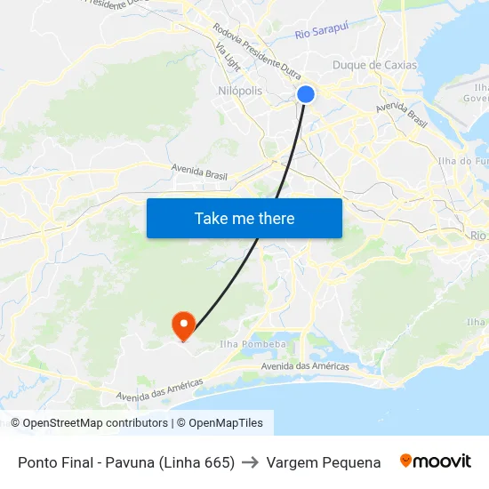 Ponto Final - Pavuna (Linha 665) to Vargem Pequena map