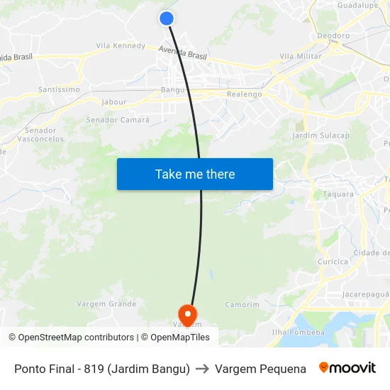 Ponto Final - 819 (Jardim Bangu) to Vargem Pequena map