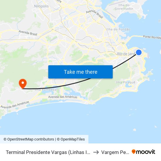 Terminal Presidente Vargas (Linhas Intermunicipais) to Vargem Pequena map