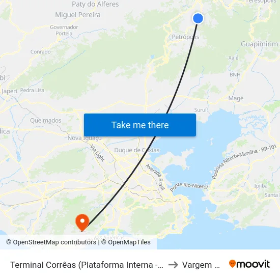 Terminal Corrêas (Plataforma Interna - Linhas Alimentadoras) to Vargem Pequena map