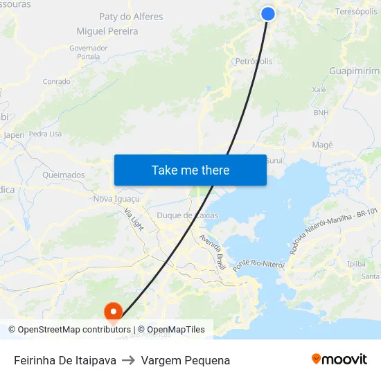 Feirinha De Itaipava to Vargem Pequena map