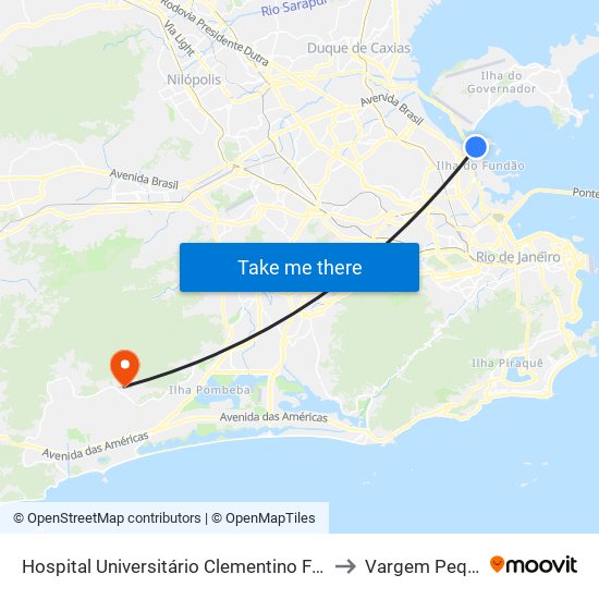 Hospital Universitário Clementino Fraga Filho to Vargem Pequena map