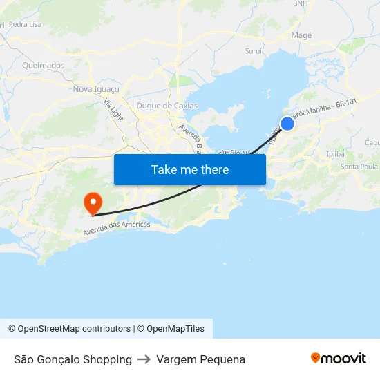 São Gonçalo Shopping to Vargem Pequena map