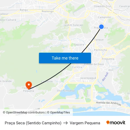 Praça Seca (Sentido Campinho) to Vargem Pequena map