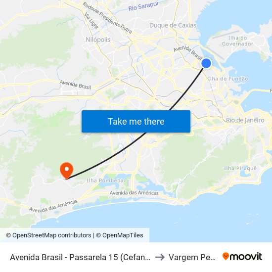 Avenida Brasil - Passarela 15 (Cefan / Mega Box) to Vargem Pequena map
