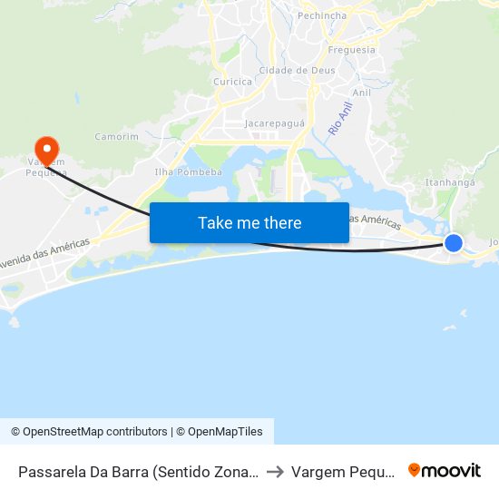 Passarela Da Barra (Sentido Zona Sul) to Vargem Pequena map