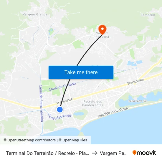 Terminal Do Terreirão / Recreio - Plataforma A5 to Vargem Pequena map