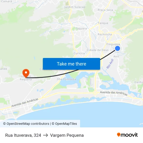 Rua Ituverava, 324 to Vargem Pequena map