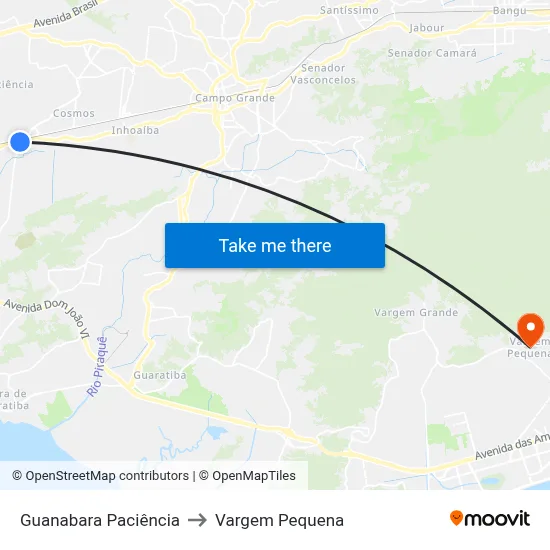Guanabara Paciência to Vargem Pequena map