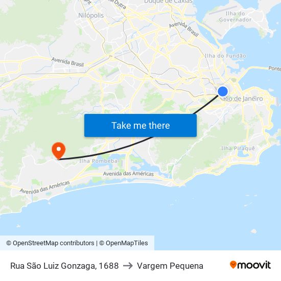 Rua São Luiz Gonzaga, 1688 to Vargem Pequena map