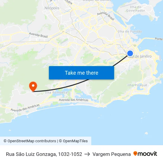 Rua São Luiz Gonzaga, 1032-1052 to Vargem Pequena map