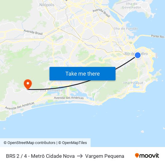BRS 2 / 4 - Metrô Cidade Nova to Vargem Pequena map