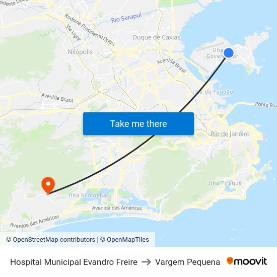 Hospital Municipal Evandro Freire to Vargem Pequena map
