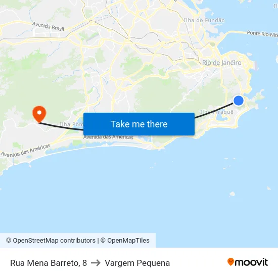 Rua Mena Barreto, 8 to Vargem Pequena map