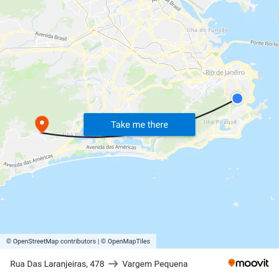 Rua Das Laranjeiras, 478 to Vargem Pequena map