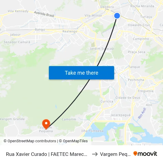 Rua Xavier Curado | FAETEC Marechal Hermes to Vargem Pequena map
