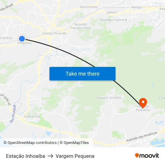 Estação Inhoaíba to Vargem Pequena map