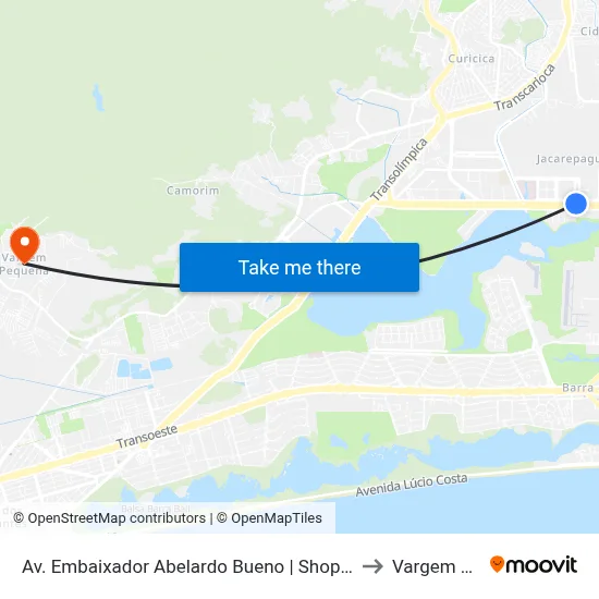 Av. Embaixador Abelardo Bueno | Shopping Metropolitano Barra to Vargem Pequena map