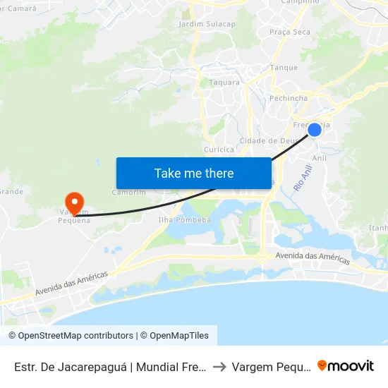 Estr. De Jacarepaguá | Mundial Freguesia to Vargem Pequena map