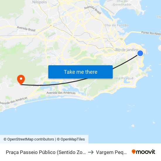 Praça Passeio Público (Sentido Zona Sul) to Vargem Pequena map