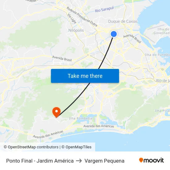 Ponto Final - Jardim América to Vargem Pequena map