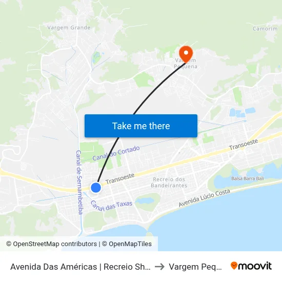 Avenida Das Américas | Recreio Shopping to Vargem Pequena map